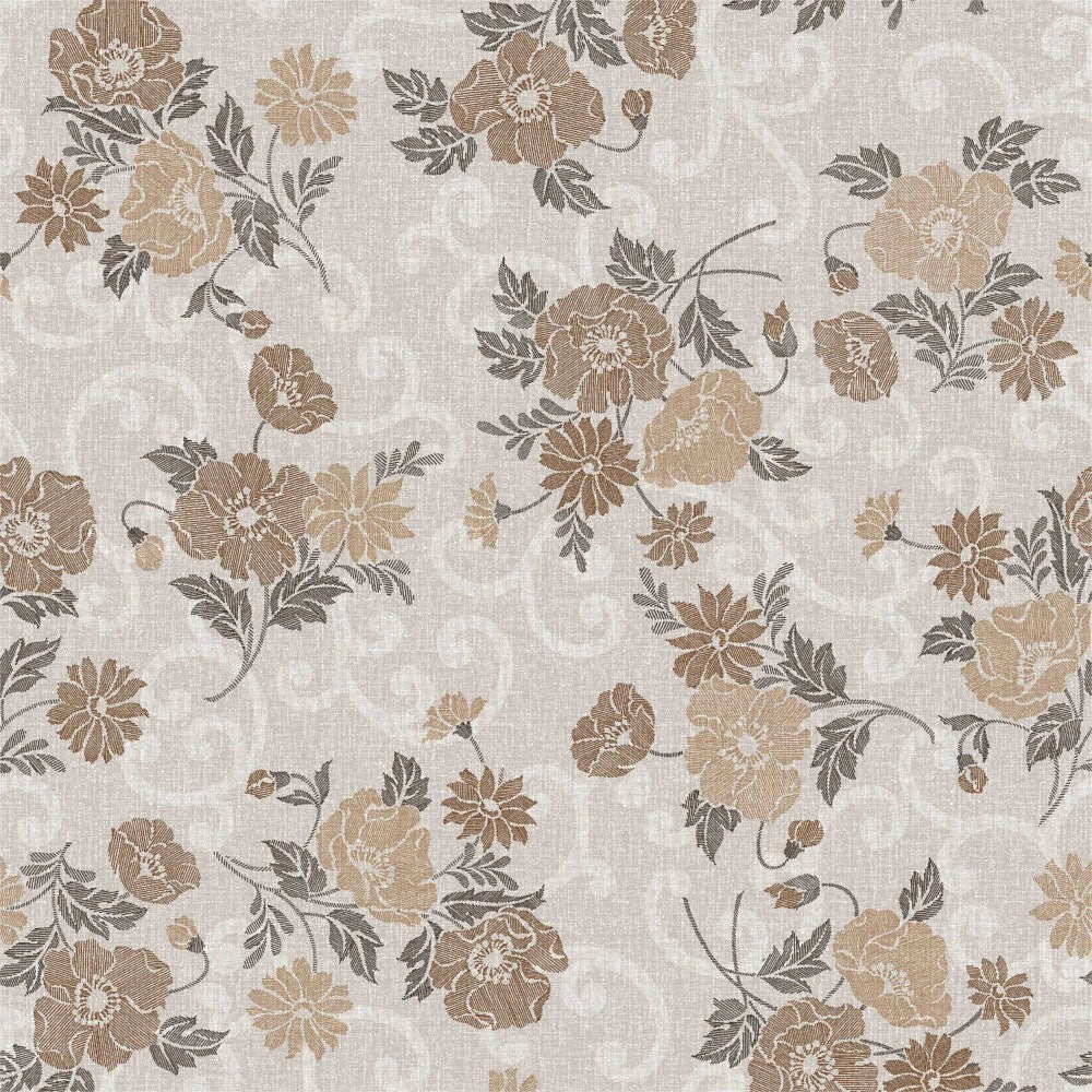 Misty Beige Flower – voksduk med snirklete blomster