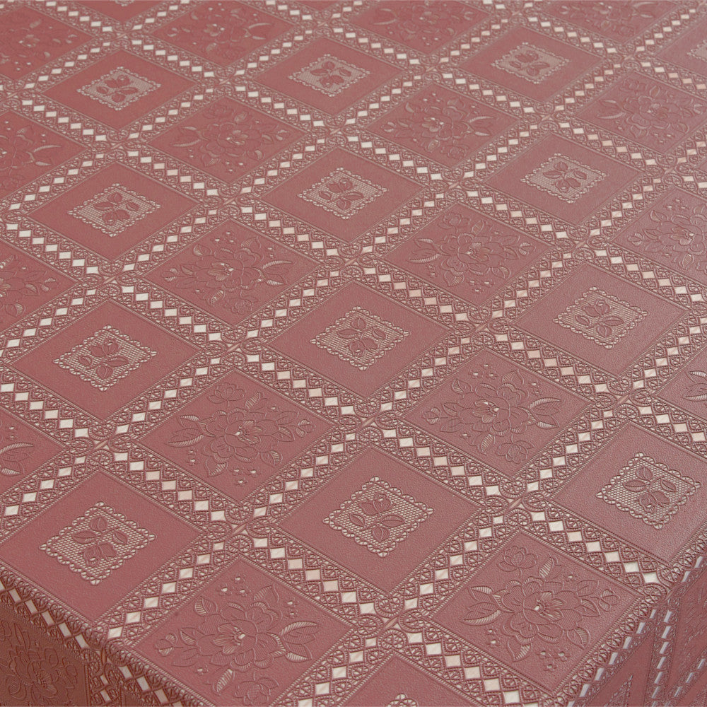 Blondeduk Fanny - Mørk gammelrosa blondeduk med blomster i firkanter