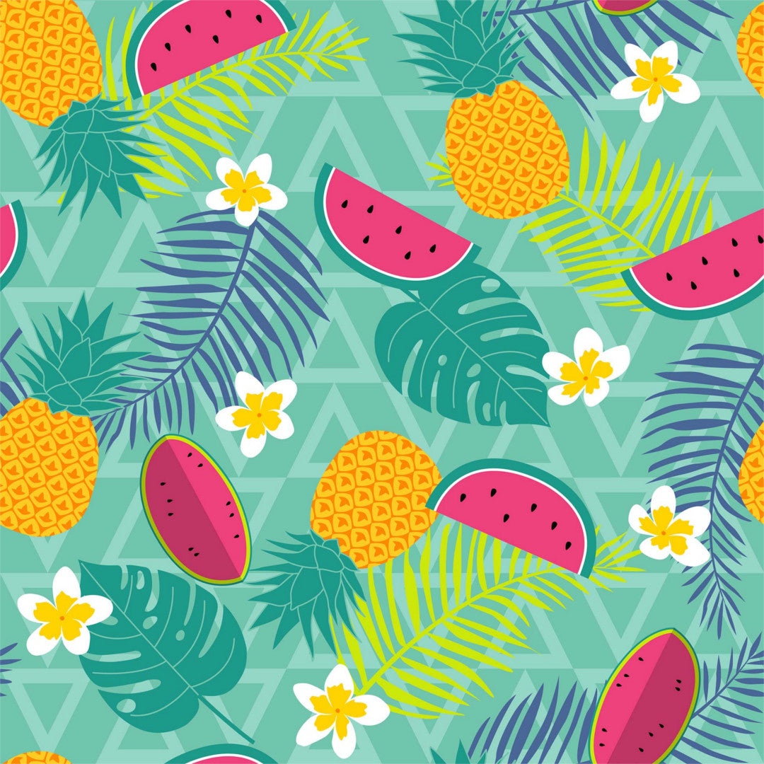 Caribbean Summer, Sjøgrønn - Sommervoksduk med frukt og blomster