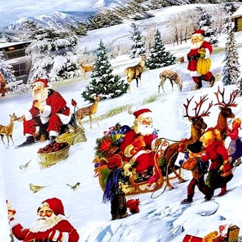 Julevoksduk - Voksduk med jul og gaver i snøen