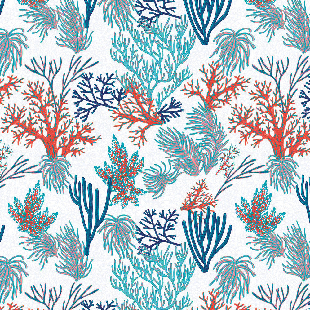 Amøbeeventyr – fargerik voksduk i blå og rødlige nyanser