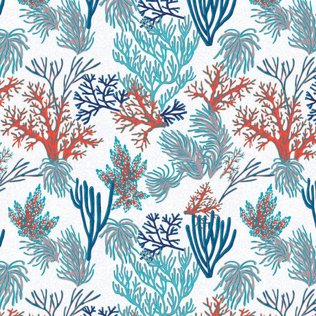 Amøbeeventyr – fargerik voksduk i blå og rødlige nyanser