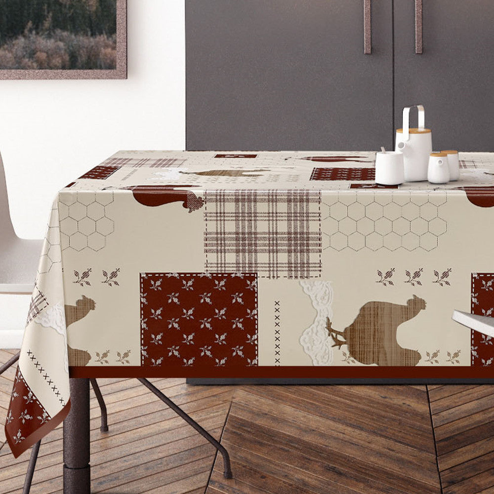 Patchwork høns - Voksduk med røde kaklende høns