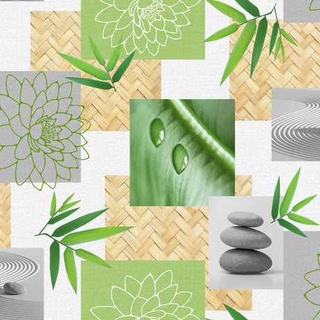 Almeria â Rund voksduk med grĂžnne zen-motiver Ă 155 cm mĂžnster