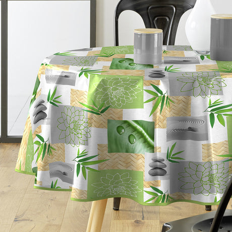 Almeria â Rund voksduk med grĂžnne zen-motiver Ă 155 cm