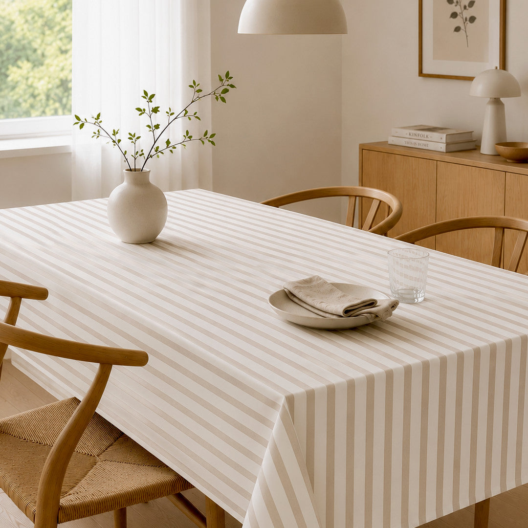 Aria Beige/offwhite - Voksduk med striper i hørlook