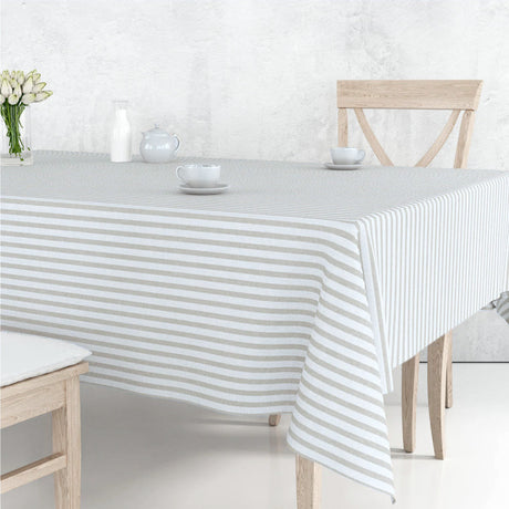 Aria Grå/hvit - Stilren voksduk med striper i hessianlook