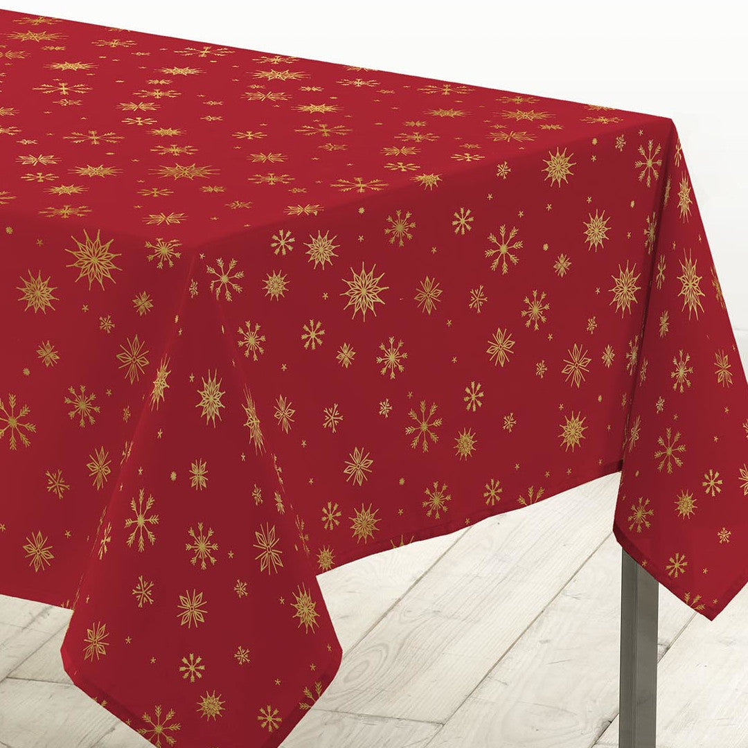 Astrelia Rød/Gull - juleduk med gyldne stjerner 140 x 240 cm hjørne