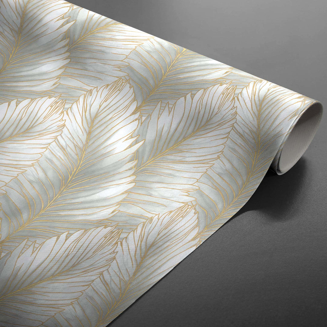 Betty Golden Palm – Elegant voksduk med gyldne palmeblader, rullet