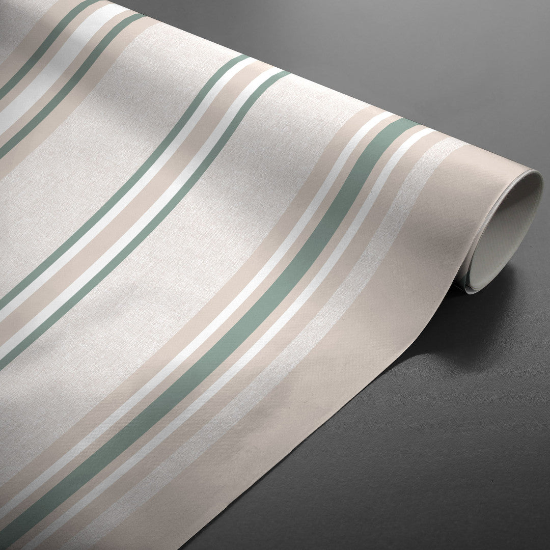 Biarritz Sage – Stripet voksduk med glatt linlook, rullet