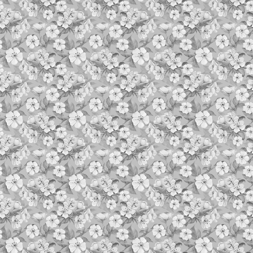 Blomsterflor Grå – Lett pregede voksduk med hvite blomster mønster