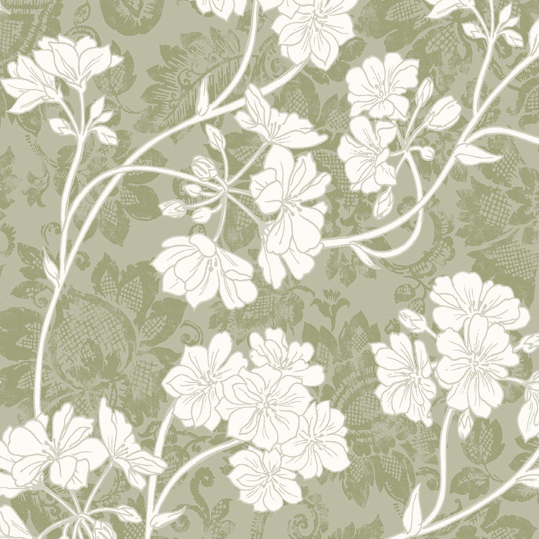 Botanic Green – Lett preget voksduk med blomster, nærbilde