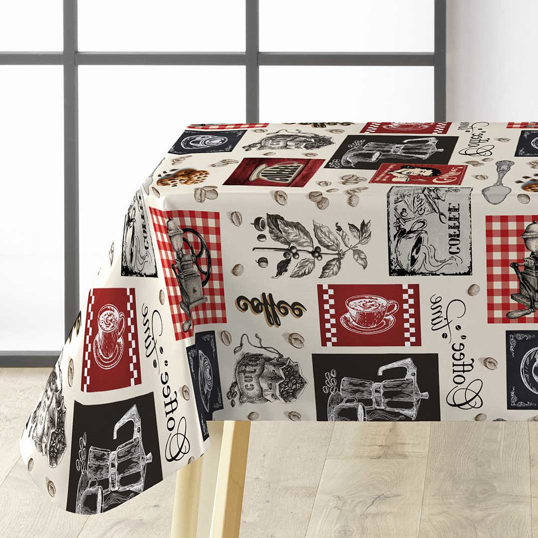 Café – Voksduk med kaffetema, perfekt for kafeer og kaffekos, hjørne