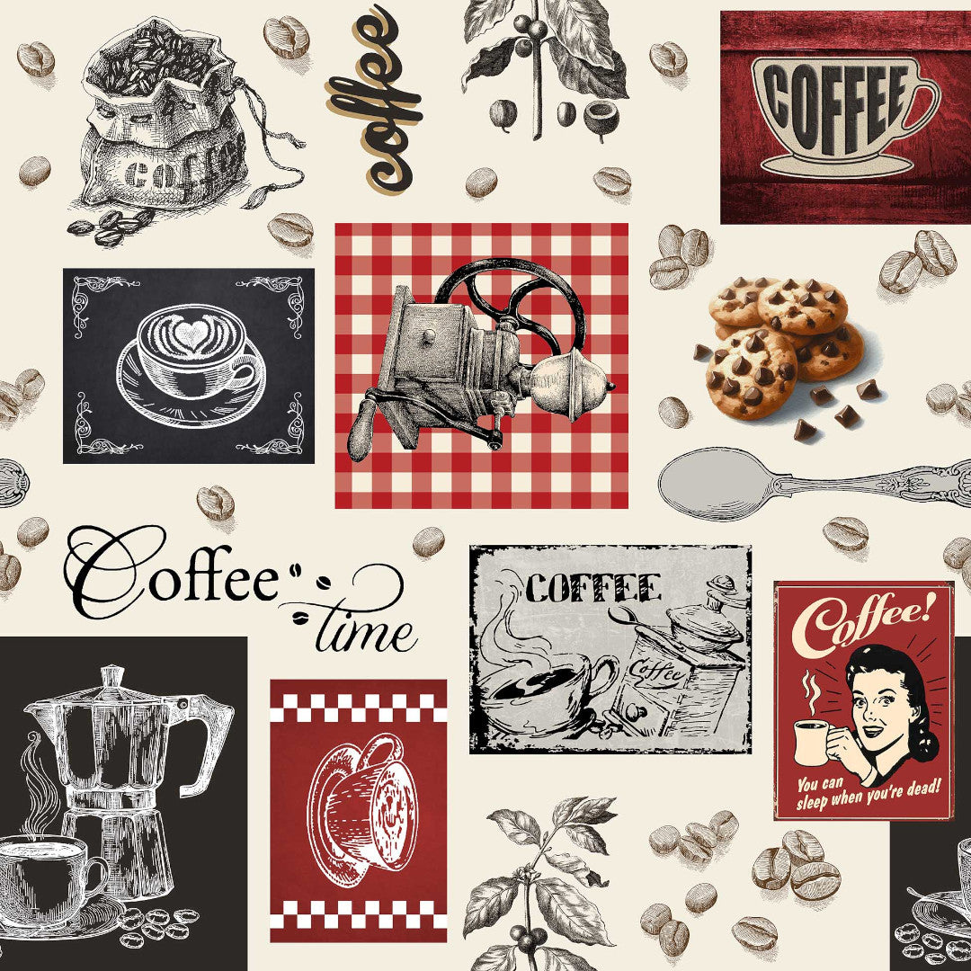 Café – Voksduk med kaffetema, perfekt for kafeer og kaffekos, mønster