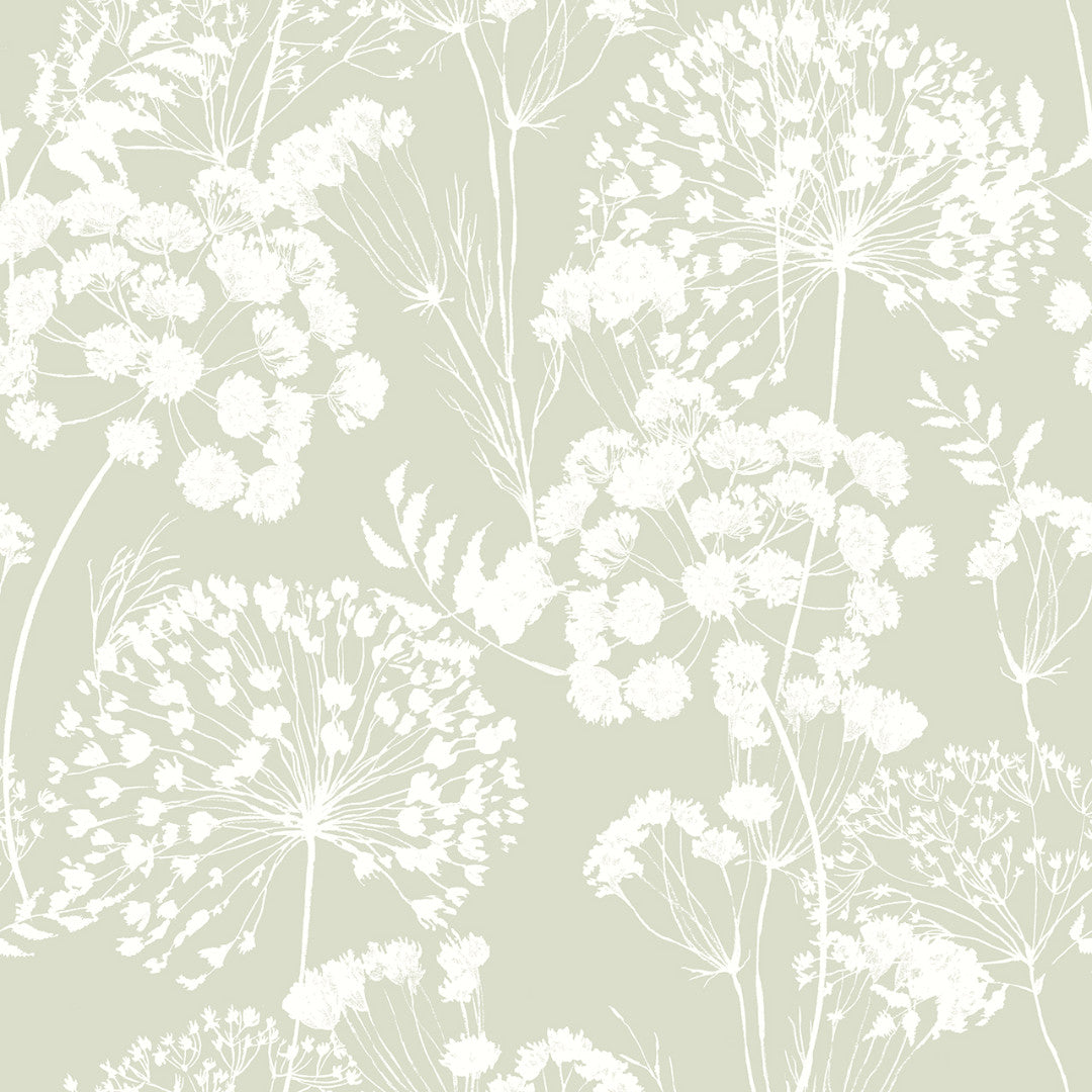 Ceres – Akrylduk med blomstersilhuetter i støvet grønn mønster