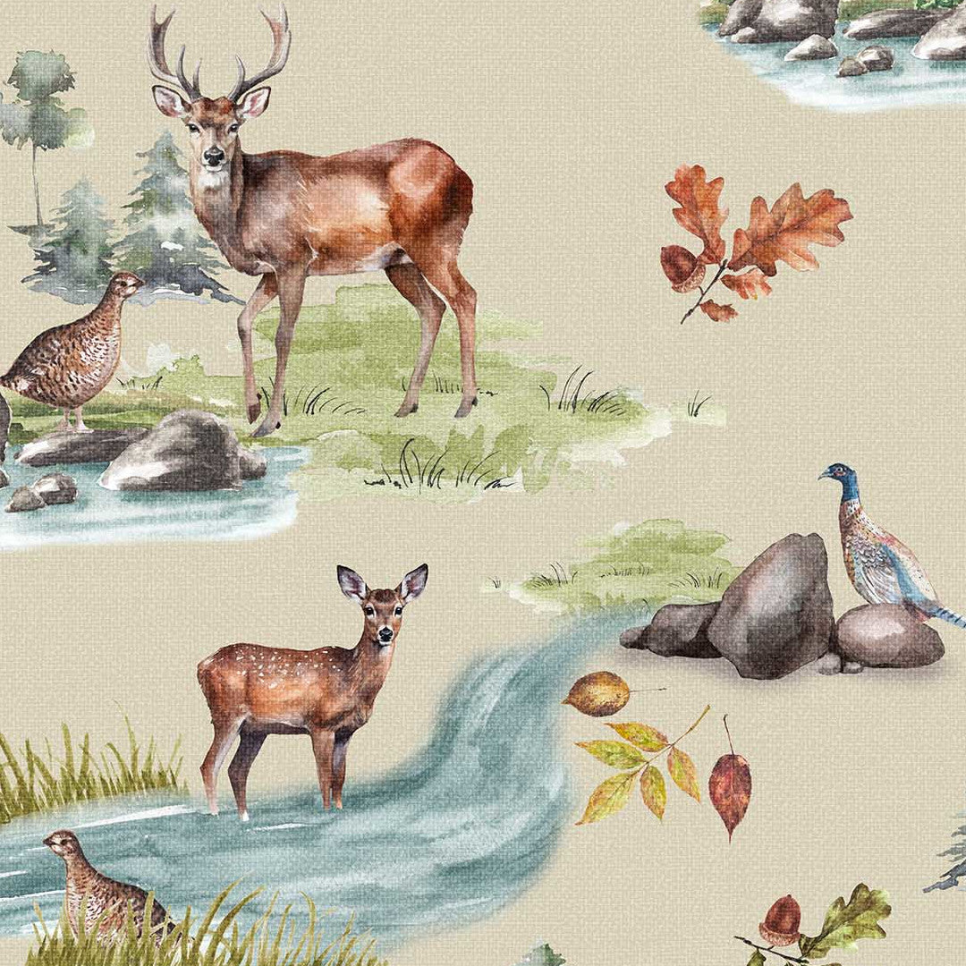 Chasse – Voksduk med rådyr, fugler og høst i skogen, nærbilde