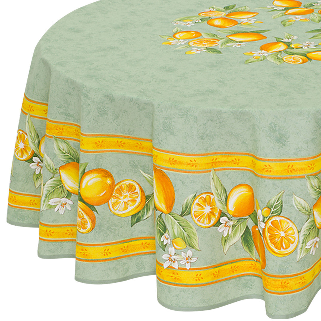 Sitron Grønn – Stor rund akrylbelagt provenceduk Ø 230, nærbilde