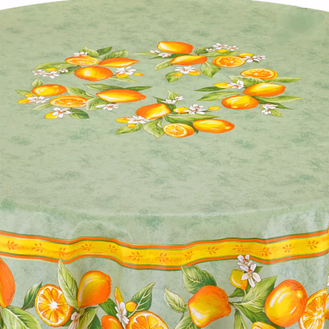 Sitron Grønn – Stor rund akrylbelagt provenceduk Ø 230, nærbilde 1