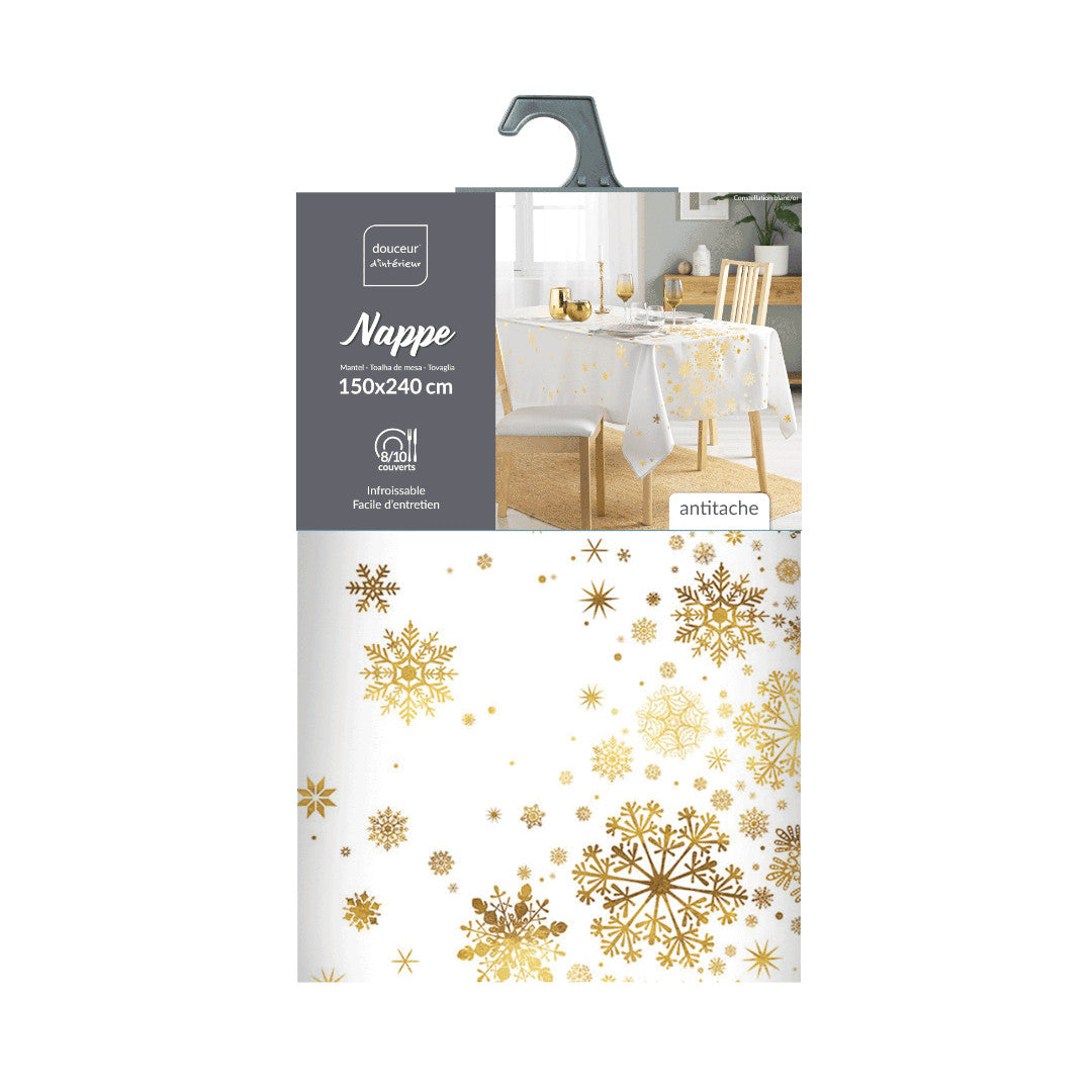 Constellation Hvit/Gull - juleduk med metalltrykk 150 x 240 cm pakning