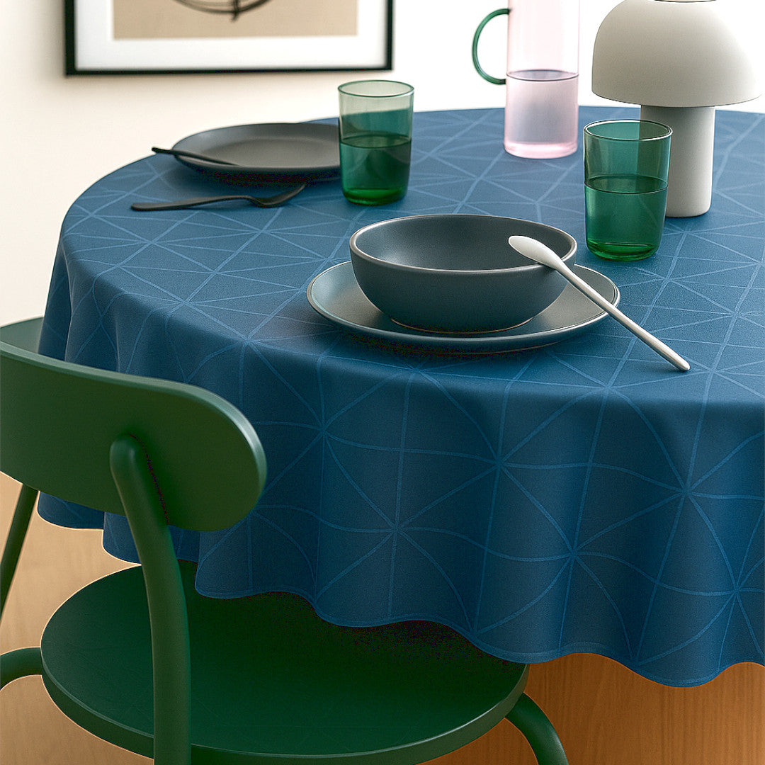 Engholm Tilde Rund Damaskduk, blå Ø 180 cm