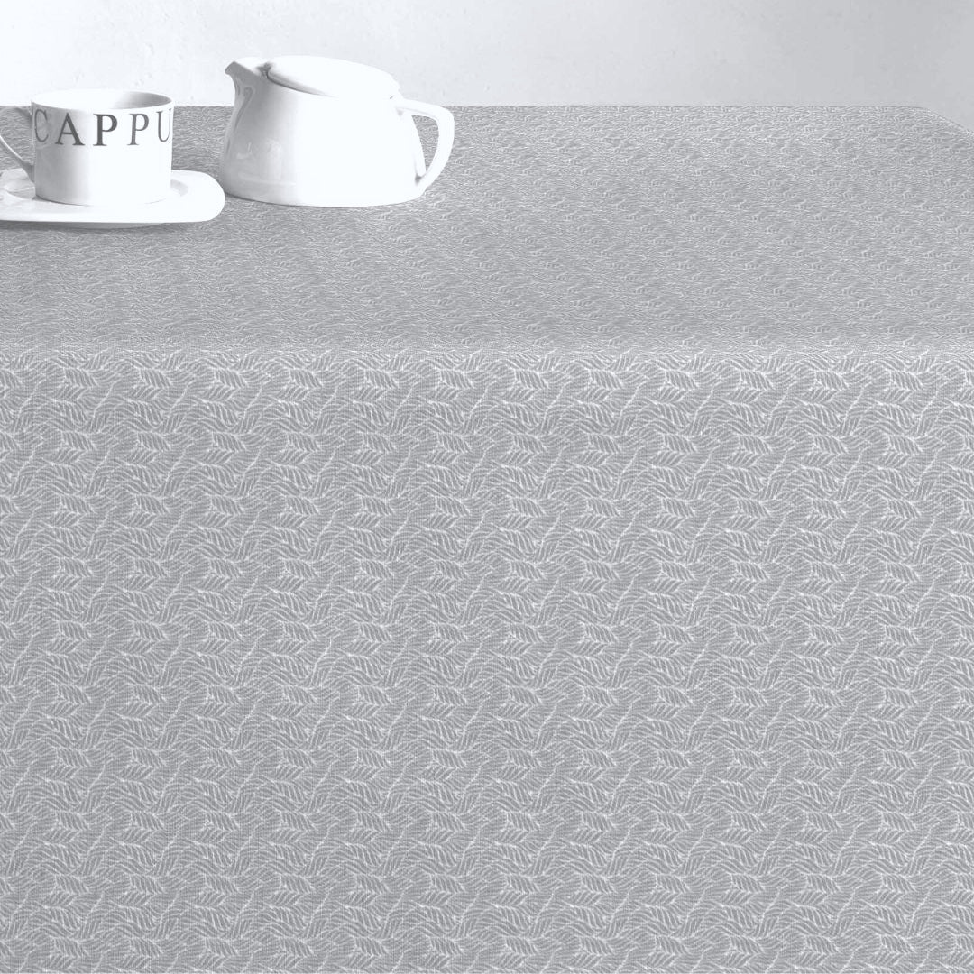 Estes Bølgeblad Lys Grå – Akrylduk med antiskli, 180 cm bred, bord