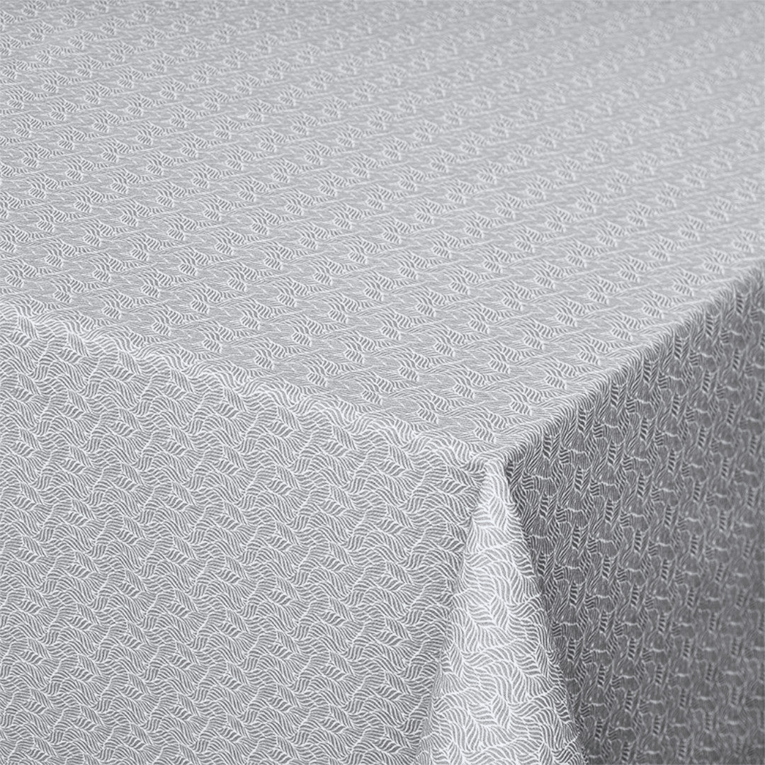 Estes Bølgeblad Lys Grå – Akrylduk med antiskli, 180 cm bred, hjørne