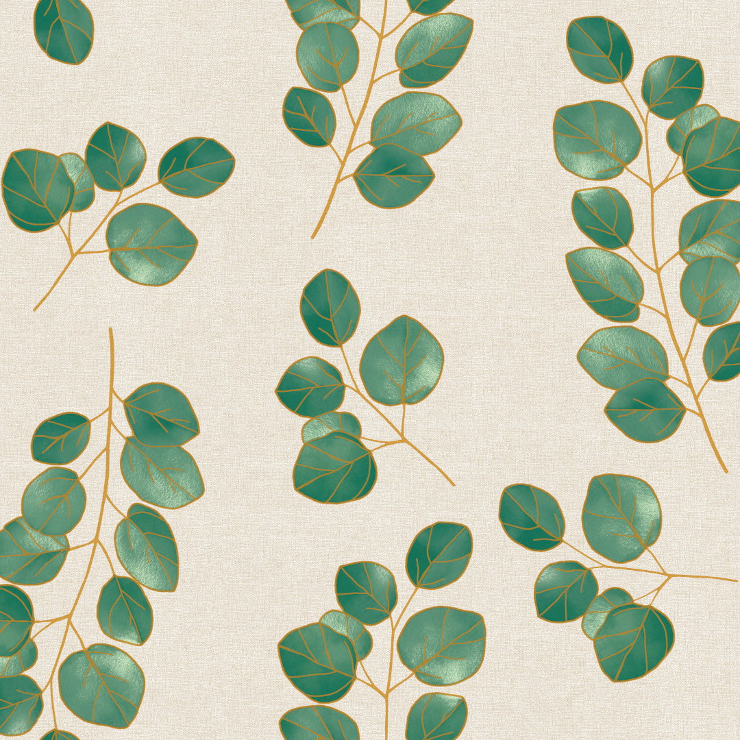 Eucalypta Linen – Voksduk med gyldne blader mønster
