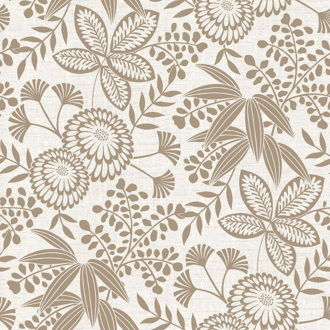 Fleuria Beige – Voksduk med botanisk mønster i varm beige, mønster