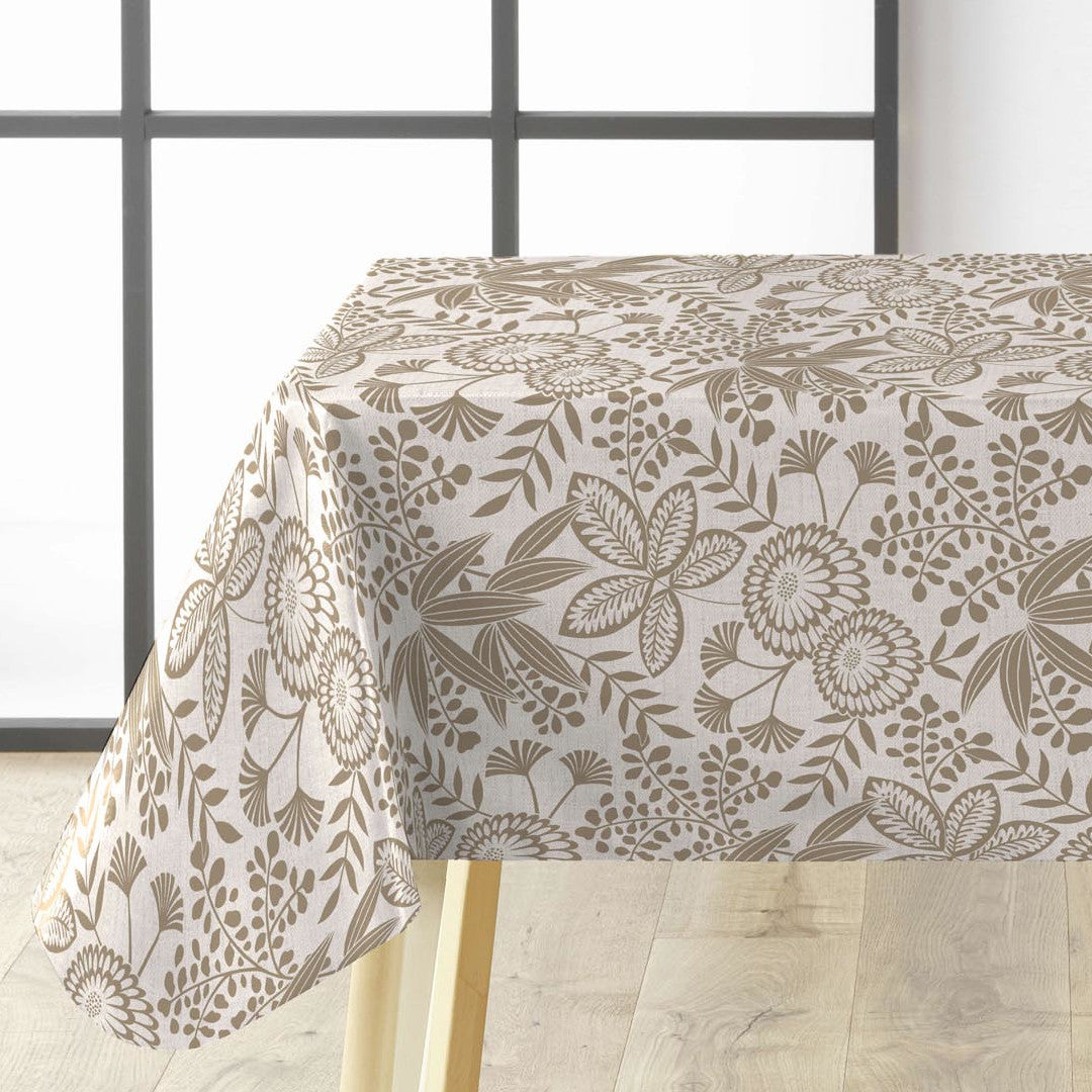 Fleuria Beige – Voksduk med botanisk mønster i varm beige