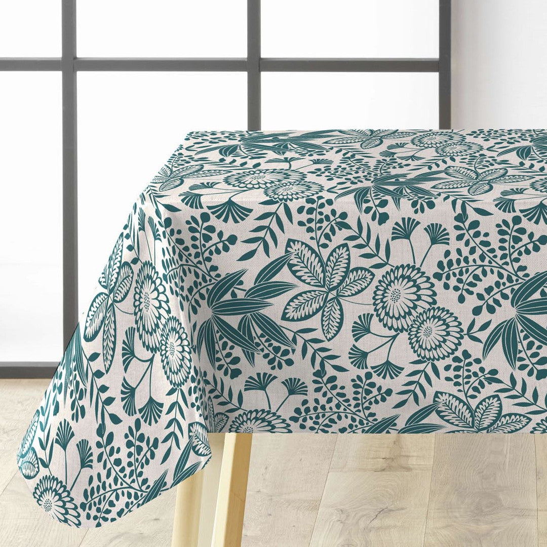 Fleuria Emerald Green – Voksduk med botanisk mønster i støvet blågrønn