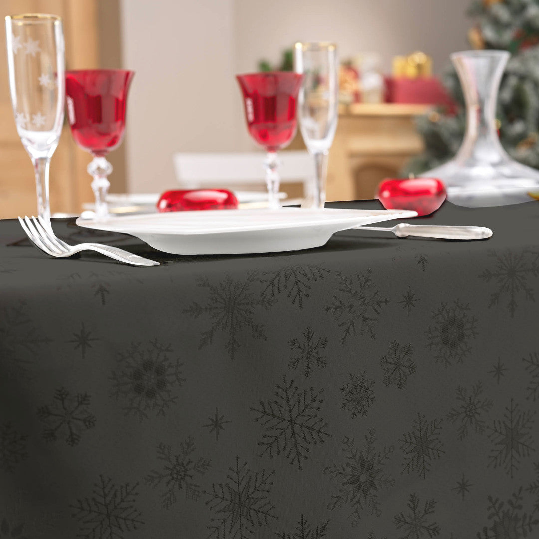 Flocons Antrasitt - Jacquardvevd jule- og nyttårsduk, 140 x 240 cm nærbilde 1