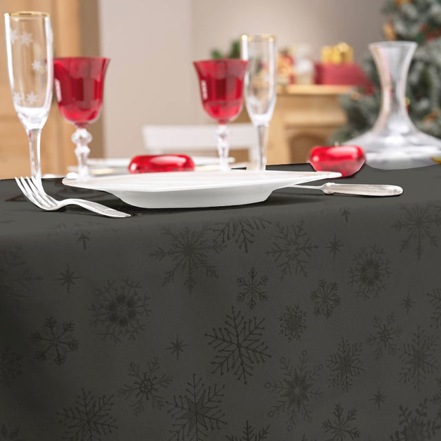 Flocons Antrasitt - Jacquardvevd jule- og nyttårsduk, 140 x 300 cm nærbilde 1