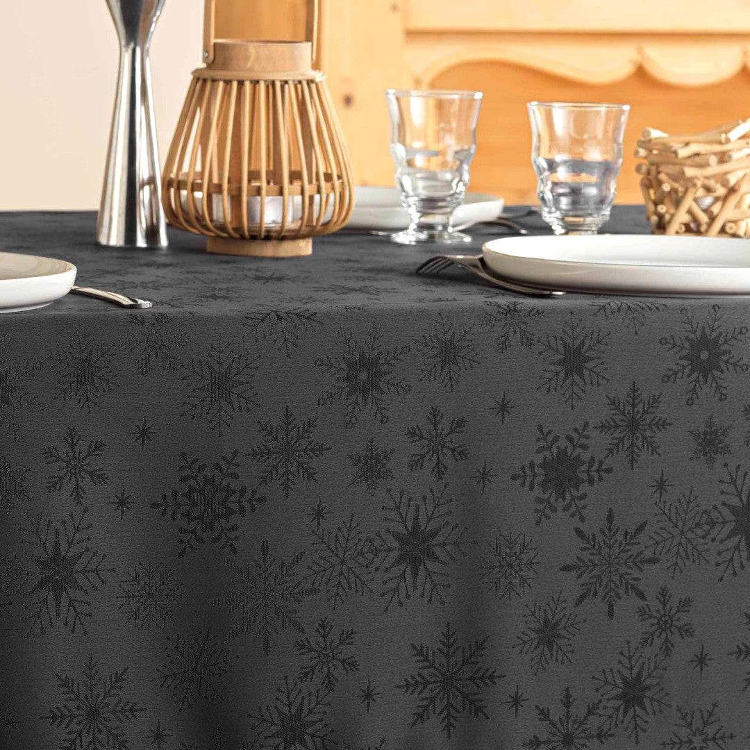 Flocons Antrasitt - Jacquardvevd jule- og nyttårsduk, 140 x 300 cm nærbilde 2