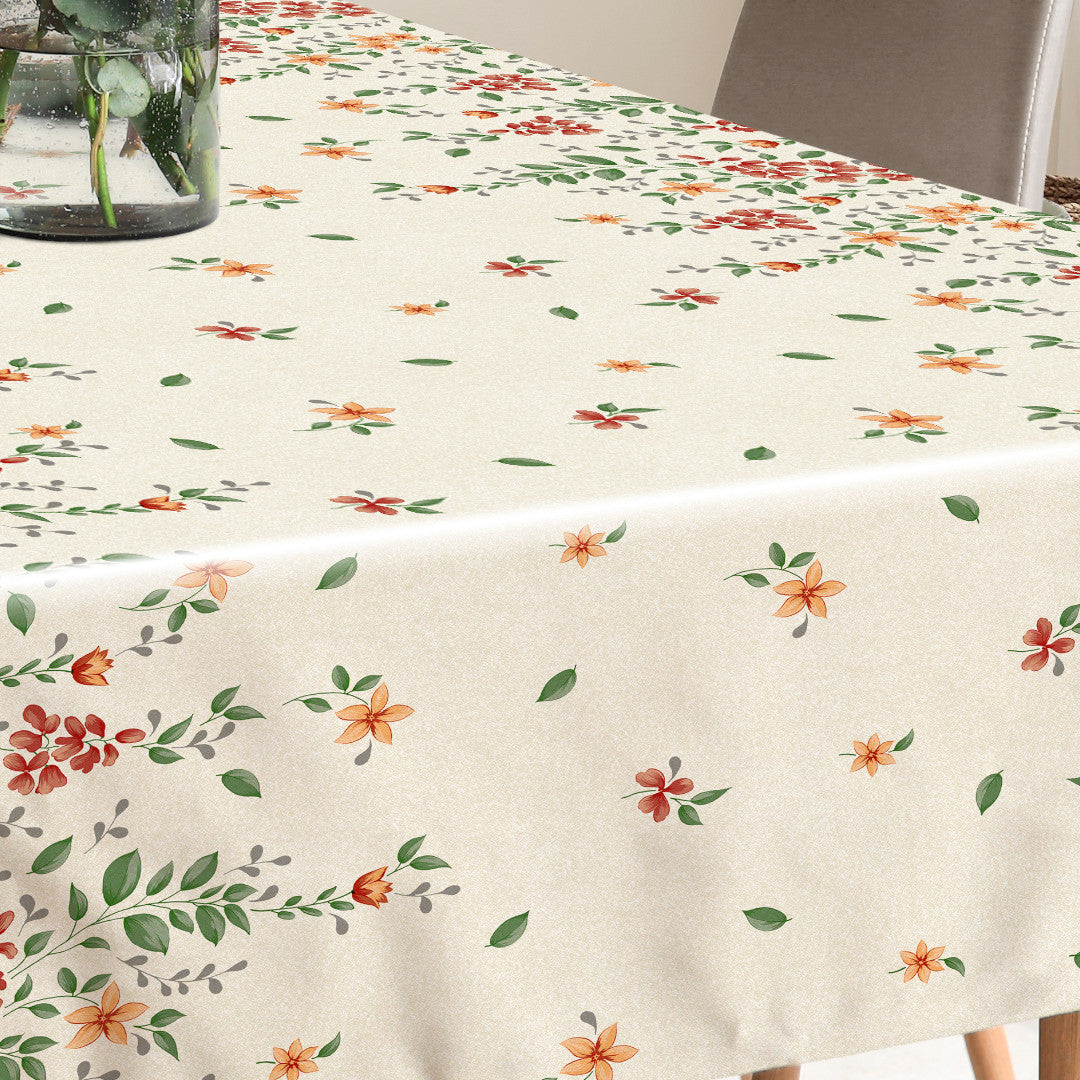 Flora Sand – Preget voksduk med blomsterbord, mønster