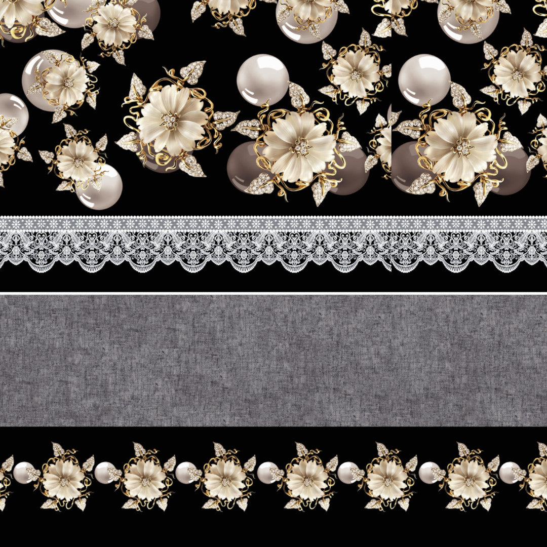 Floria Sort – Dekorativ voksduk med blomsterbord, mønster