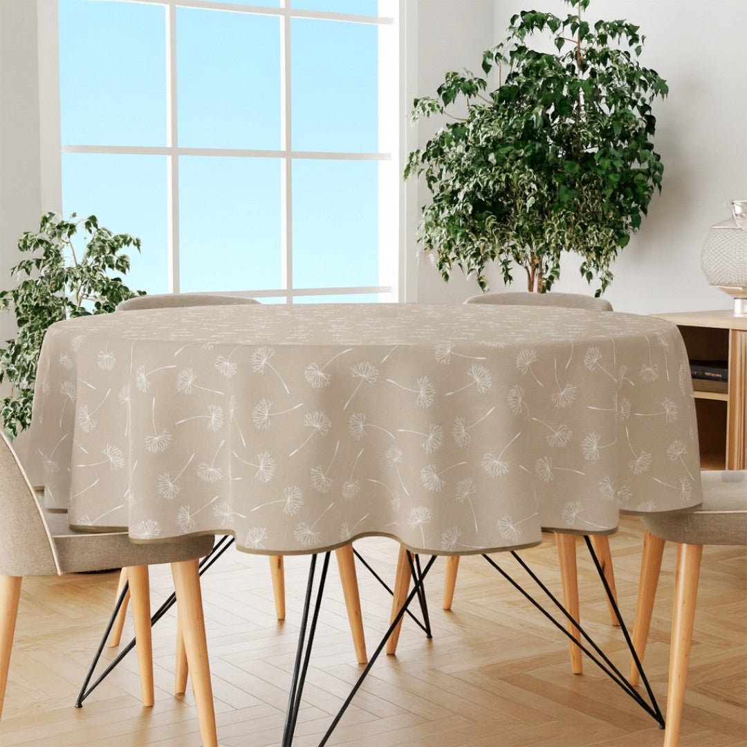 Frøvik Beige – Rund voksduk med kantbånd Ø 180 cm, miljø