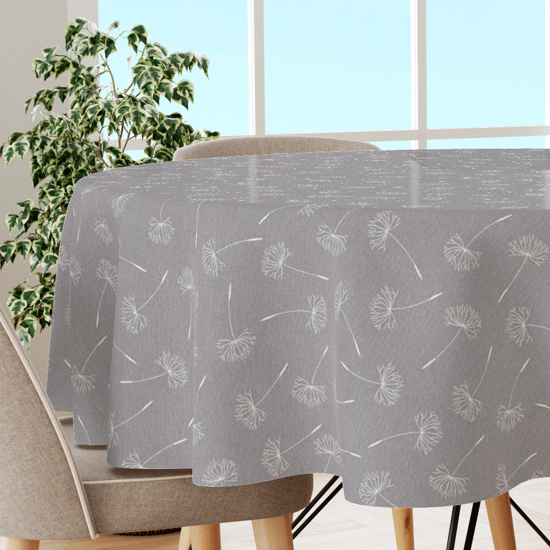 Frøvik Grå – Ekstra bred voksduk i linlook, 180 cm, rund