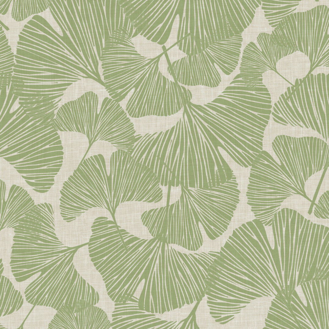 Ginkgo Leafy – Ekstra kraftig voksduk med livlig bladdekor i støvet grønn, mønster