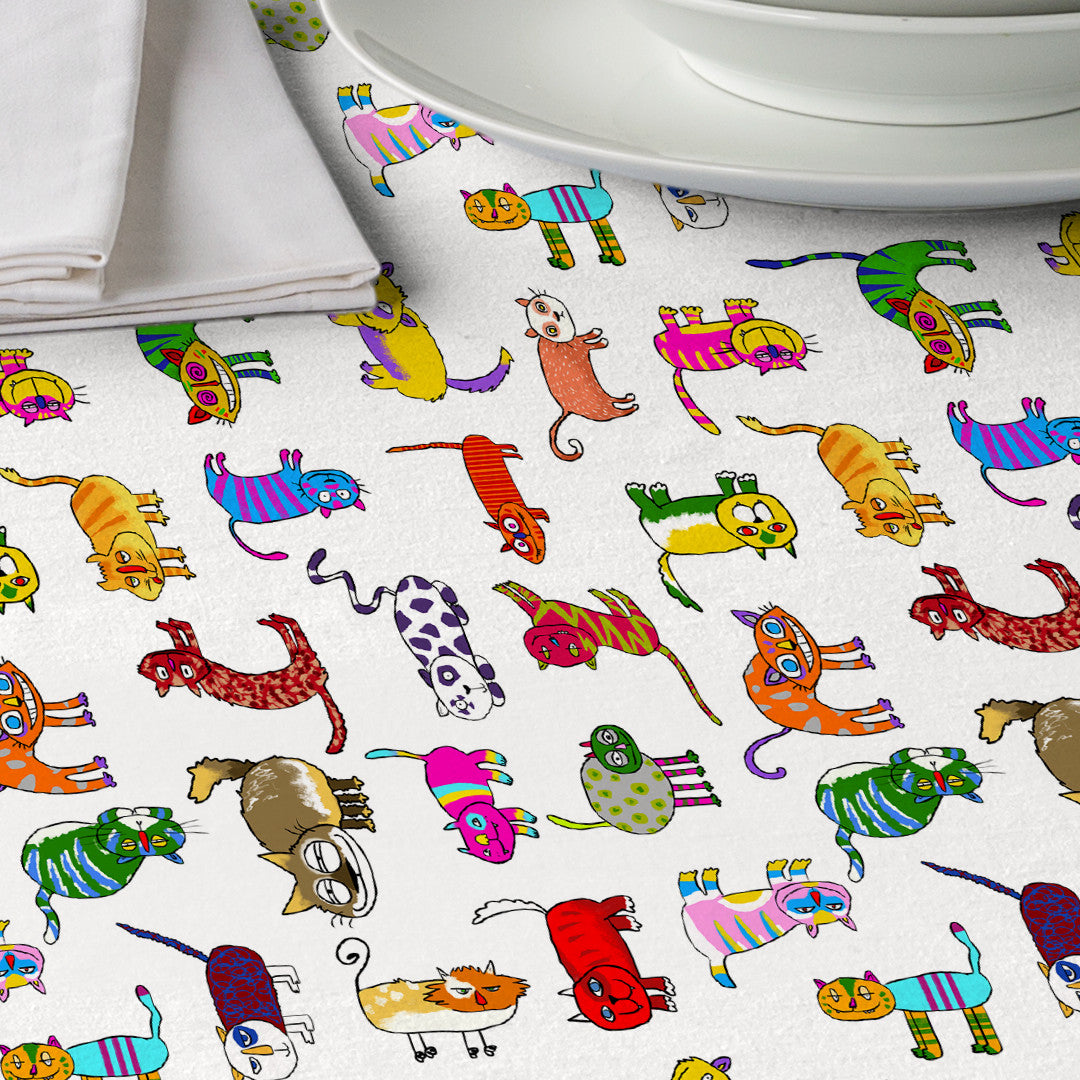 Happy Cat – Akrylduk med fargerike katter nærbilde