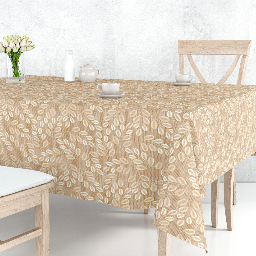 Hessian Leaf Beige – Lett preget voksduk med bladmotiv