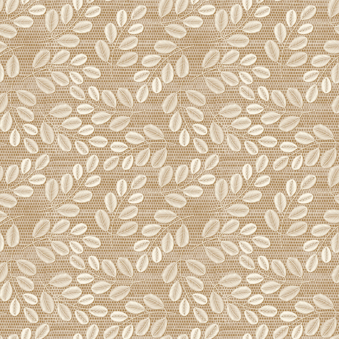 Hessian Leaf Beige – Lett preget voksduk med bladmotiv, mønster