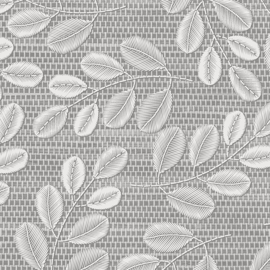 Hessian Leaf Grå – Lett preget voksduk med bladmotiv, nærbilde