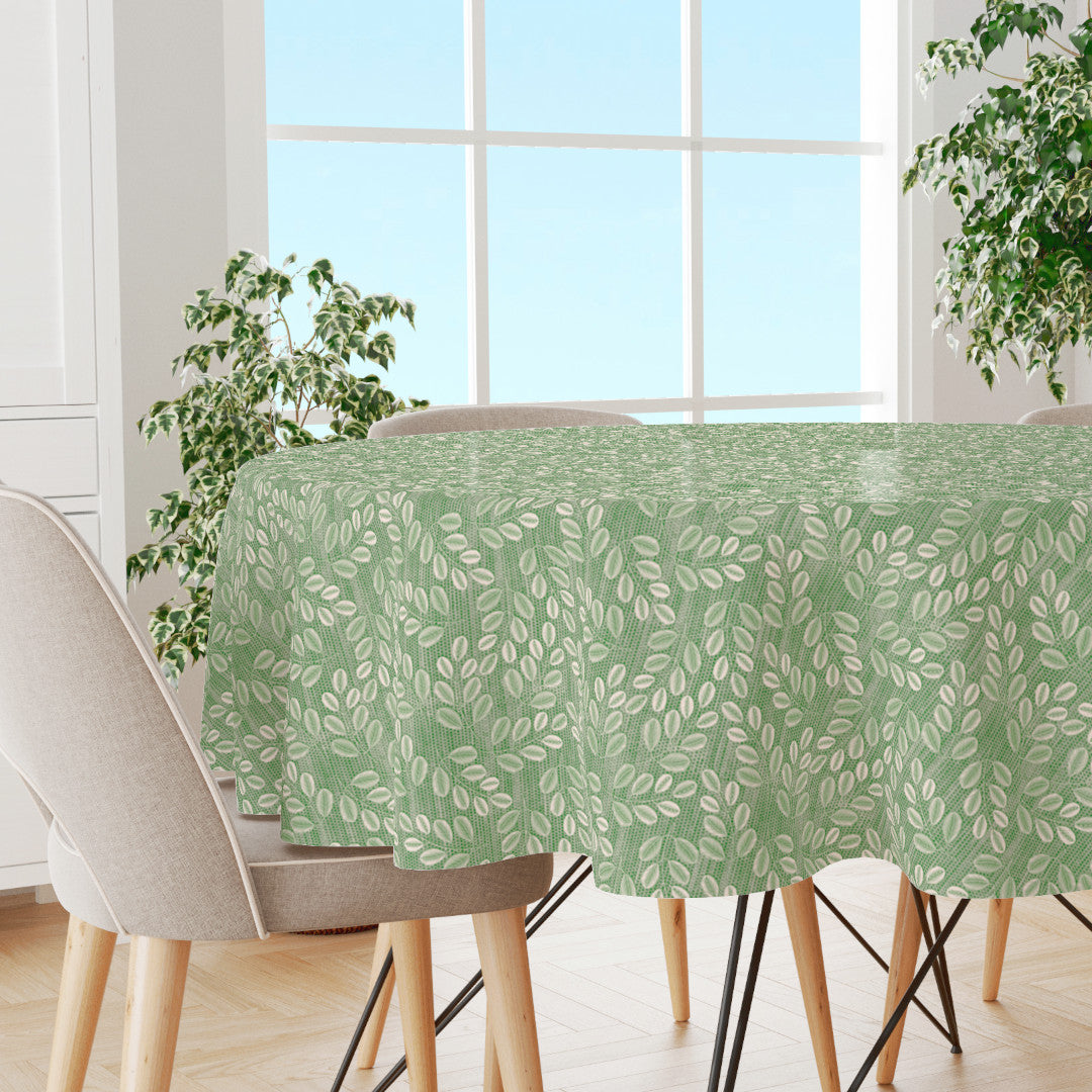 Hessian Leaf Grønn – Rund lett preget voksduk med bladmotiv, miljø