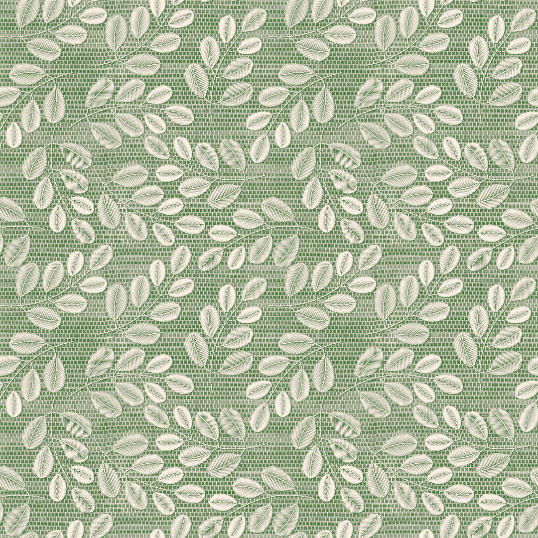 Hessian Leaf Grønn – Lett preget voksduk med bladmotiv, mønster