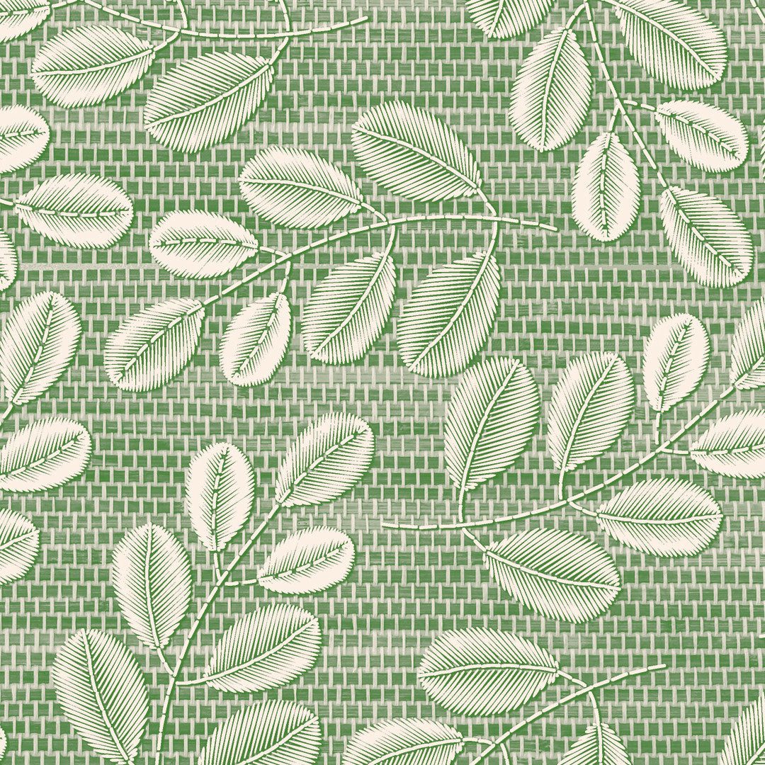 Hessian Leaf Grønn – Lett preget voksduk med bladmotiv, nærbilde