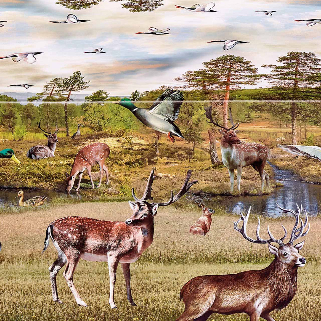 Jaktmotiv – Voksduk med hjorter, ender og skogens dyr, naturstemning 2