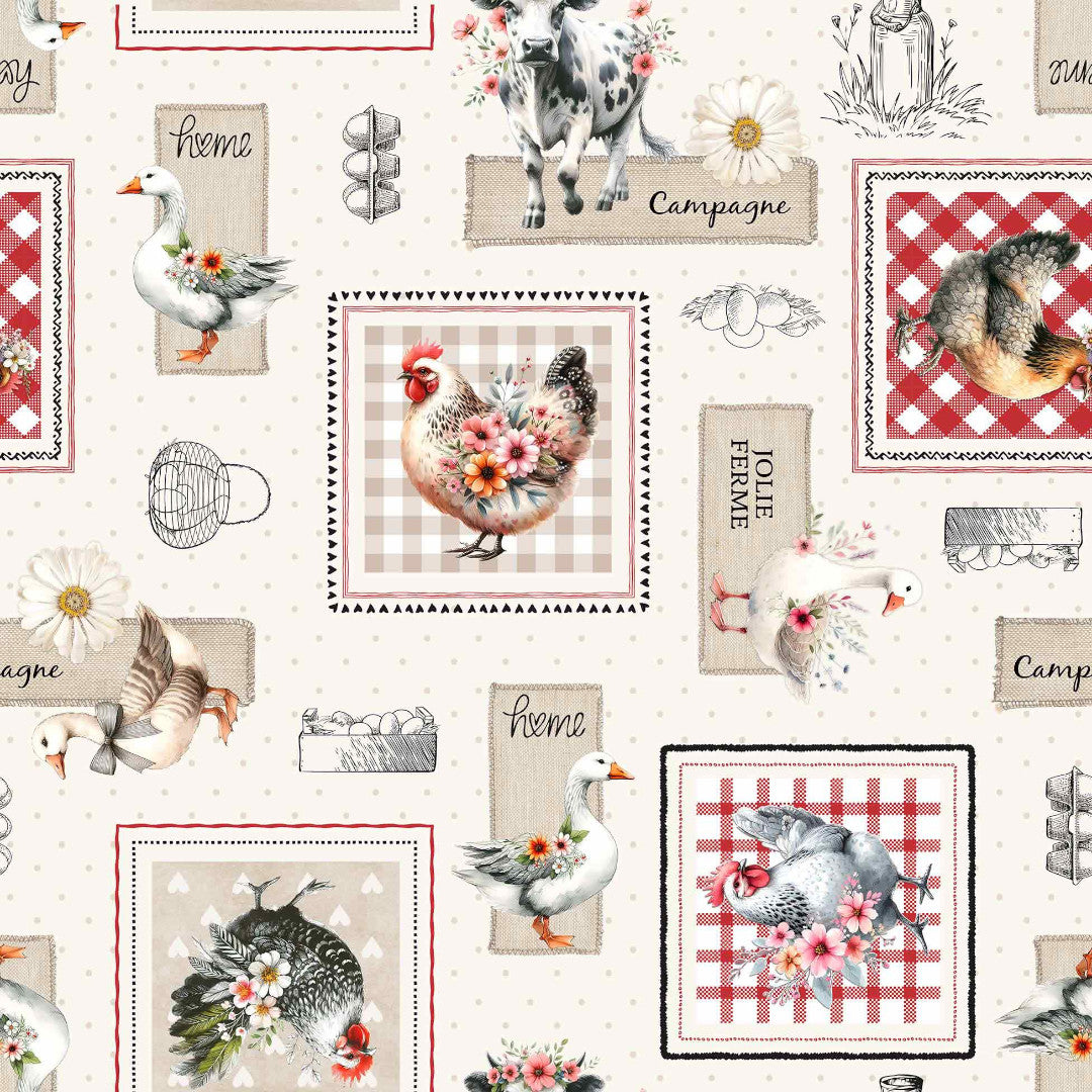 Jolie Ferme – Voksduk med bondegårdsidyll og franske detaljer, mønster