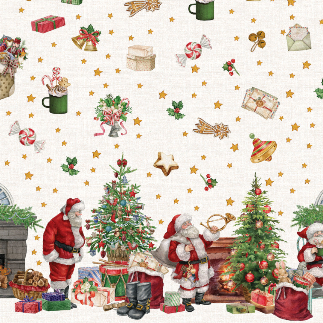 Julmys med Tomten – Julvaxduk med klassiska motiv, mönster
