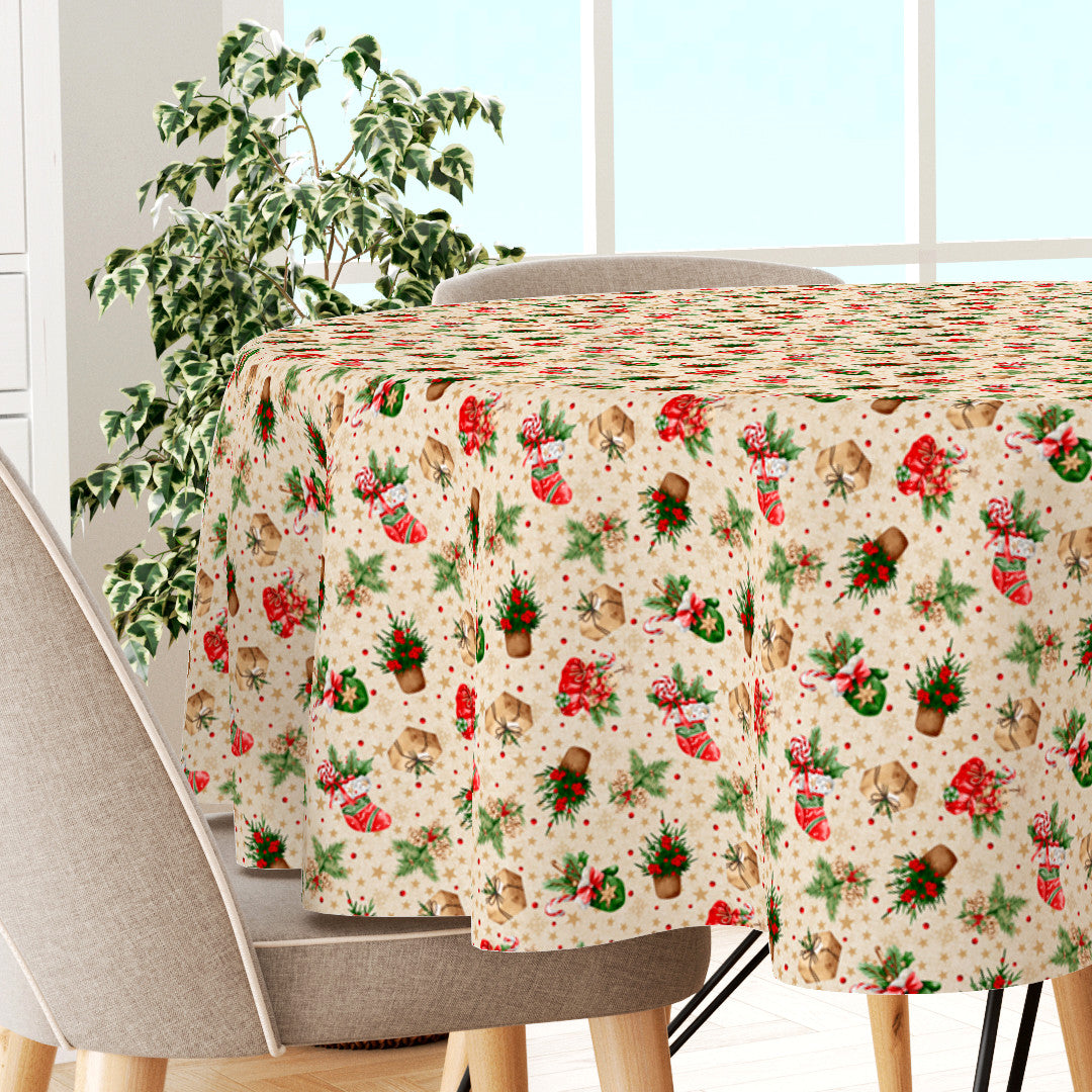 Julestrømpe & Gledelig Jul – Rund juleakrylduk med klassiske julemotiver