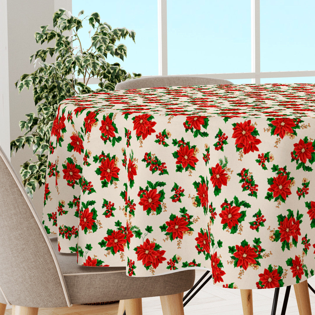 Julestjerne & Eføy – Rund klassisk juleduk med akrylbelegg